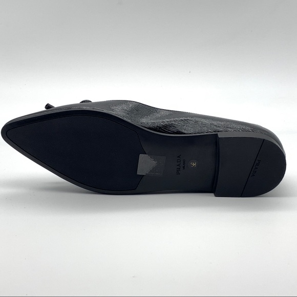 Vestaire - Prada Saffiano Bow Logo Pointed Ballet Flats - Picture 8 of 14